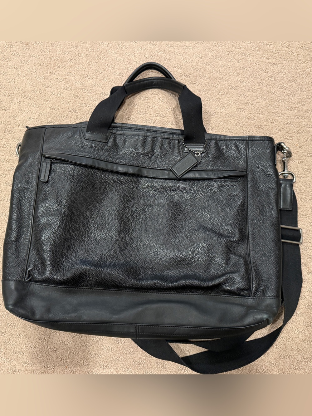 Coach Black Leather Laptop Briefcase with Shoulder Strap